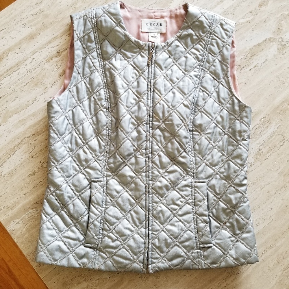 Vintage Oscar de la renta Silver Quilted Zip Vest